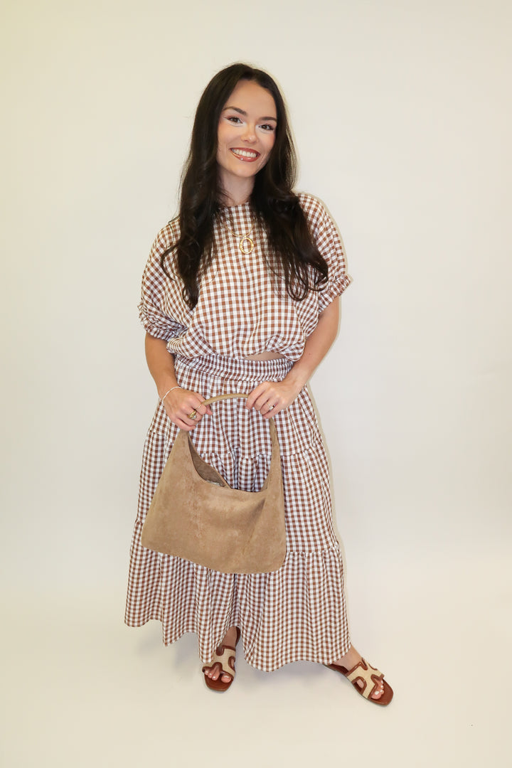 Checked Out Brown Tiered Check Top