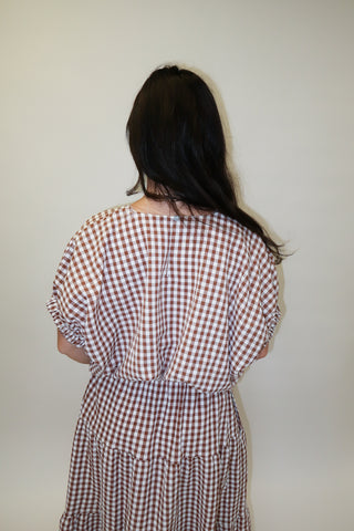 Checked Out Brown Tiered Check Top - The Pink Tulip Clothing