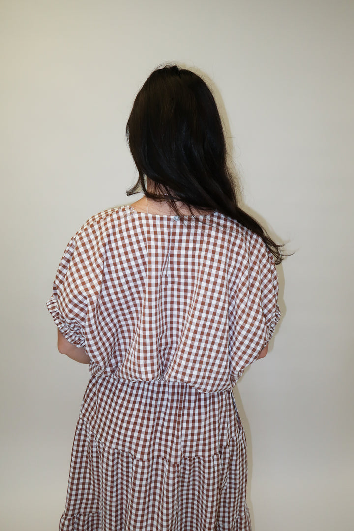 Checked Out Brown Tiered Check Top