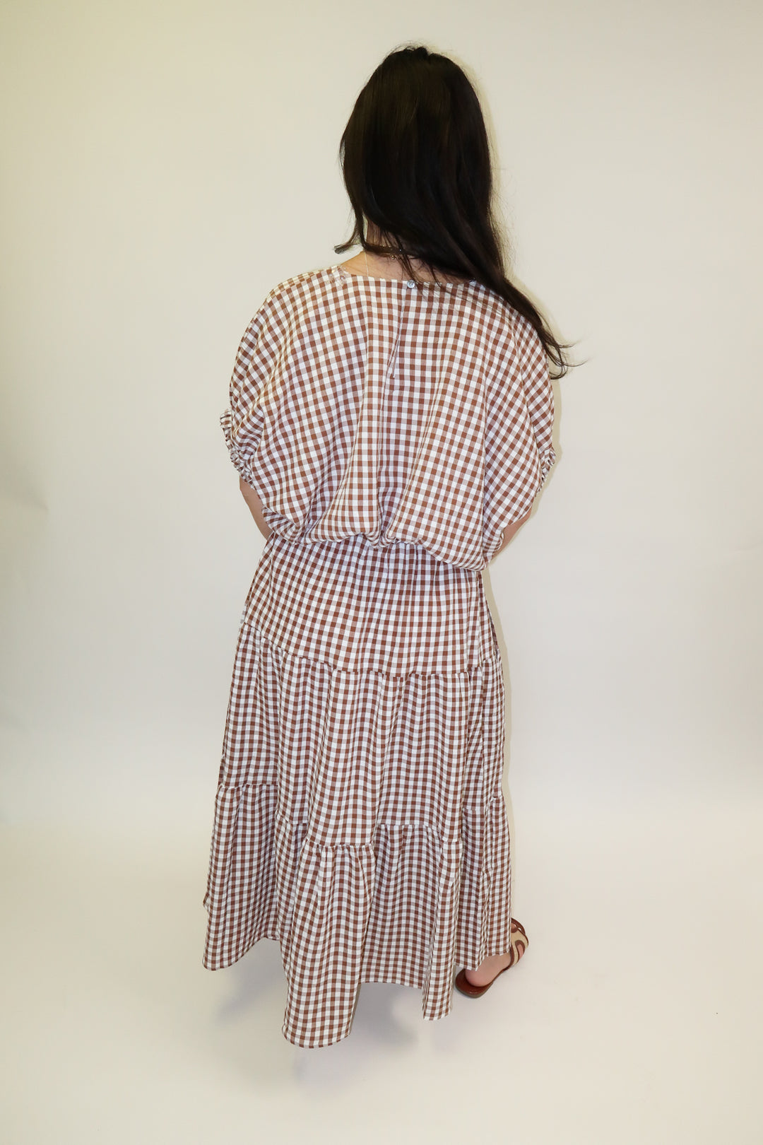 Checked Out Brown Tiered Check Top