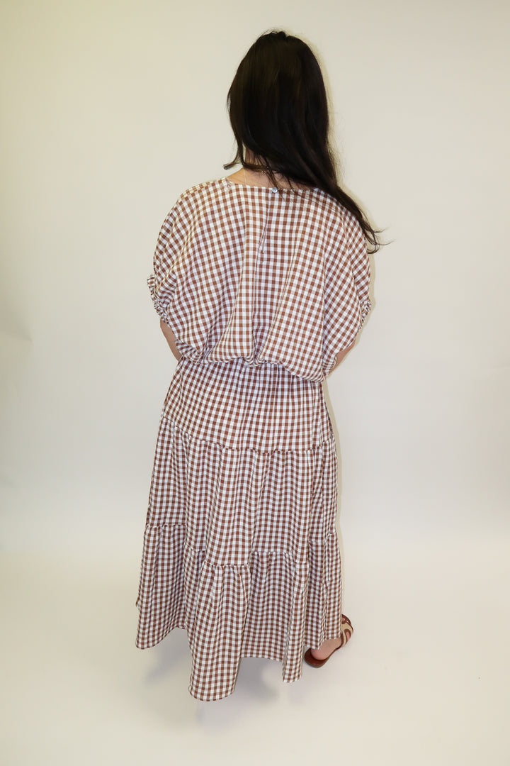 Checked Out Brown Tiered Check Top