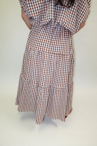 Checked Out Brown Tiered Check Midi Skirt - The Pink Tulip Clothing