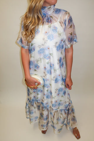 Sheer Romance Floral Midi Dress with Slip - The Pink Tulip Clothing