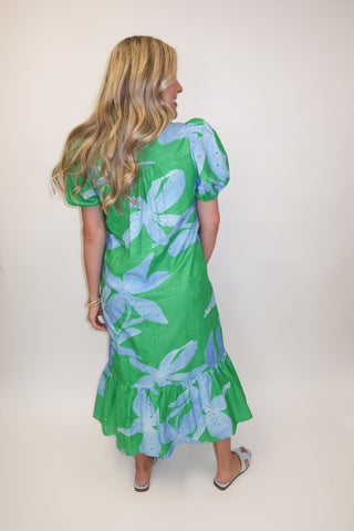 Green Light Floral Eyelet Ruffle Midi Dress - The Pink Tulip Clothing