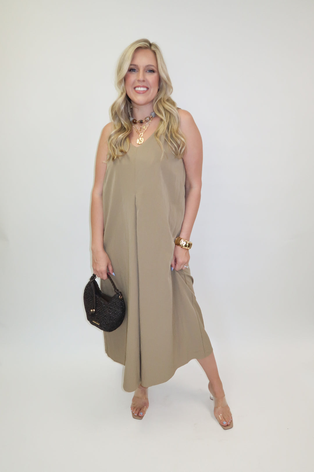 Tied Right Pleated Knot Strap Midi Dress