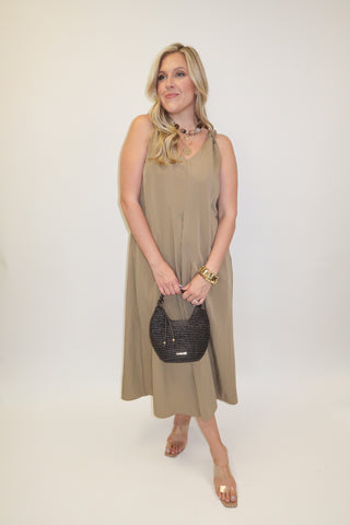 Tied Right Pleated Knot Strap Midi Dress - The Pink Tulip Clothing