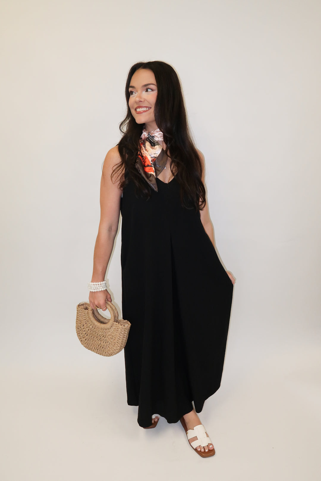 Tied Right Pleated Knot Strap Midi Dress