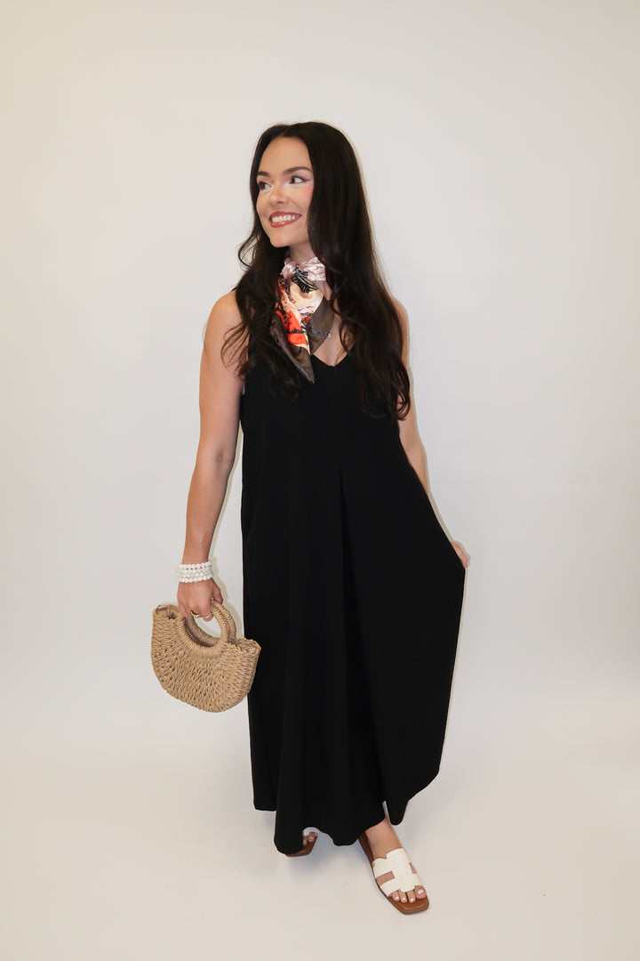 Tied Right Pleated Knot Strap Midi Dress