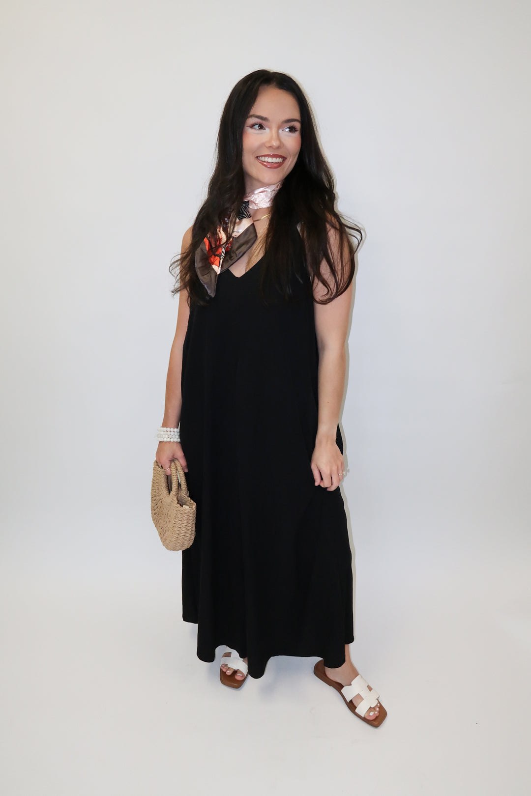 Tied Right Pleated Knot Strap Midi Dress