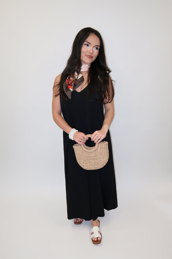 Tied Right Pleated Knot Strap Midi Dress