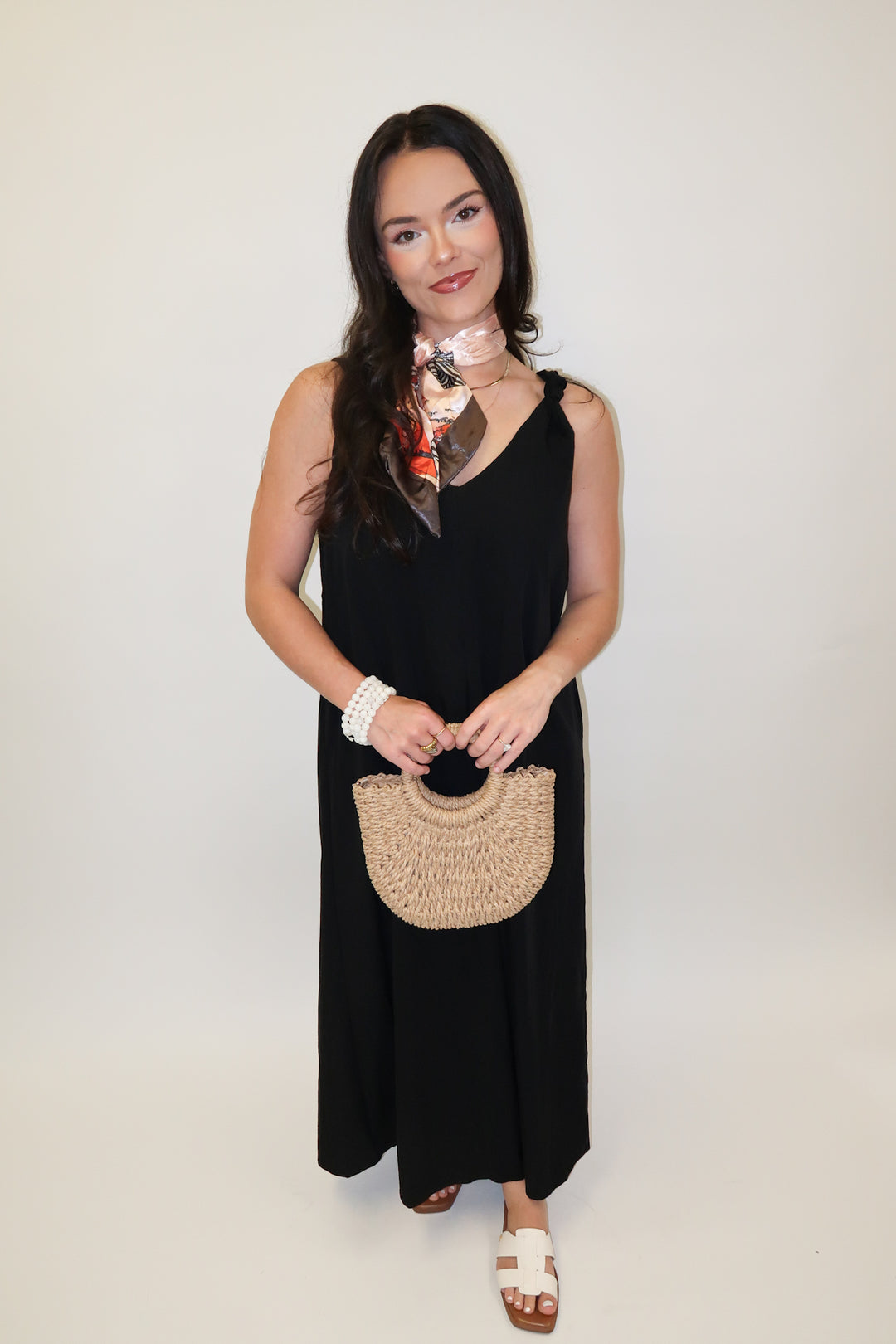Tied Right Pleated Knot Strap Midi Dress