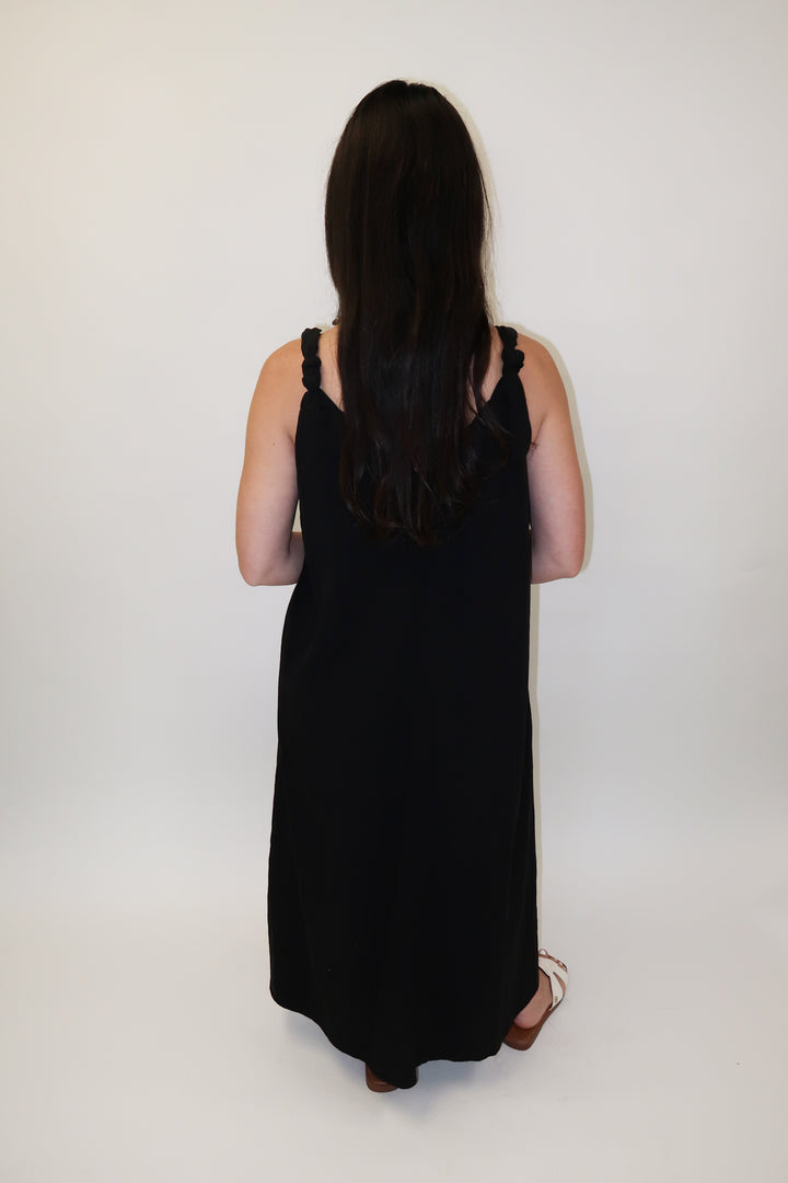 Tied Right Pleated Knot Strap Midi Dress
