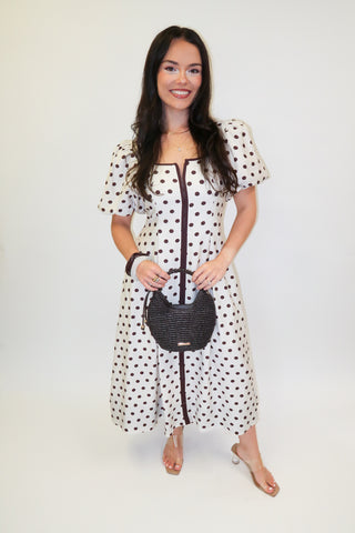 Spot the Moment Brown Polka Dot Puff Sleeve Midi Dress - The Pink Tulip Clothing