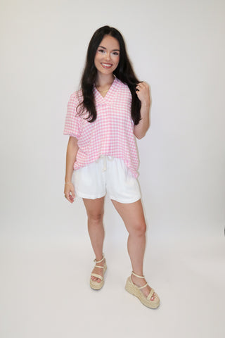 Sweet Check Gingham Collared V - Neck Top - The Pink Tulip Clothing