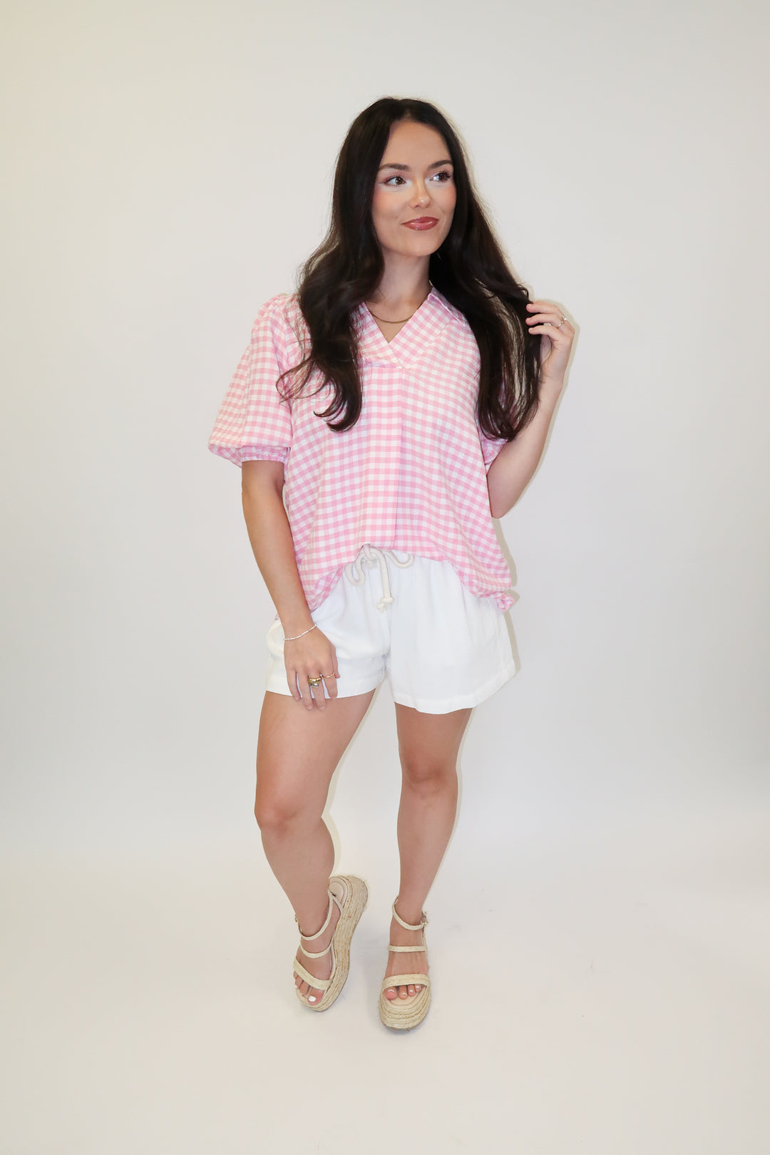 Sweet Check Gingham Collared V-Neck Top