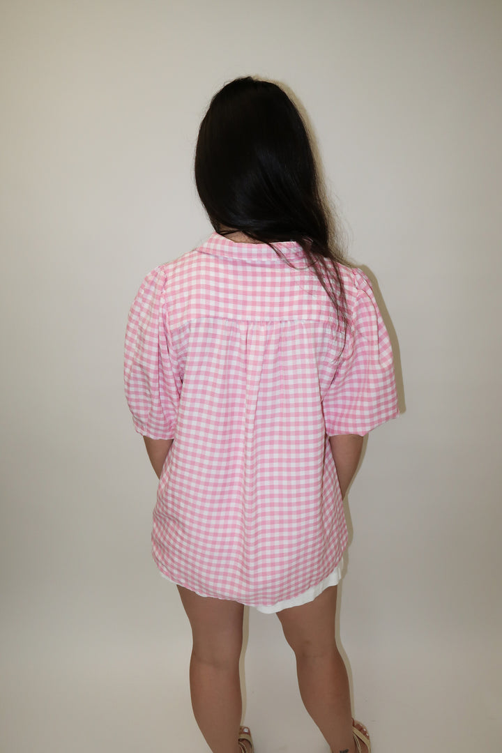Sweet Check Gingham Collared V-Neck Top