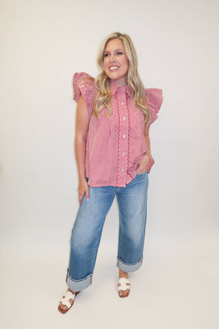 Cherry On Top Red Gingham Double Ruffle Blouse - The Pink Tulip Clothing