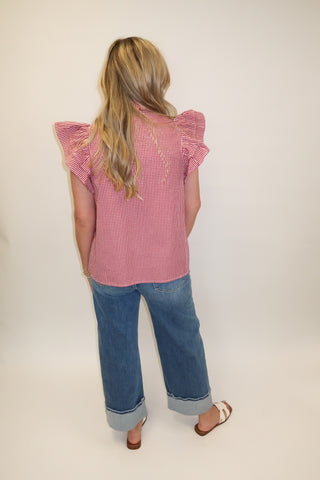 Cherry On Top Red Gingham Double Ruffle Blouse - The Pink Tulip Clothing