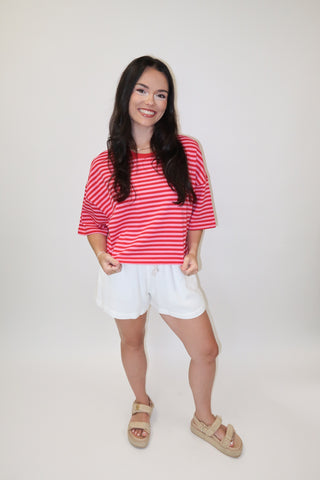 Boxed In Stripe Short Sleeve Knit Top - The Pink Tulip Clothing