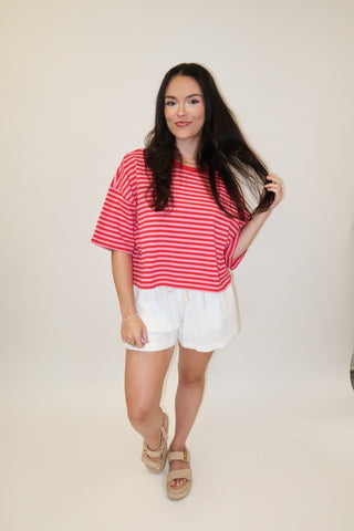 Boxed In Stripe Short Sleeve Knit Top - The Pink Tulip Clothing