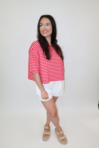 Boxed In Stripe Short Sleeve Knit Top - The Pink Tulip Clothing