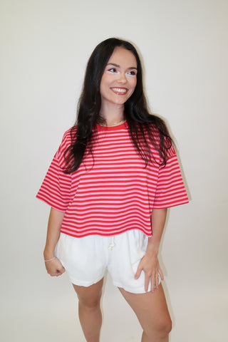 Boxed In Stripe Short Sleeve Knit Top - The Pink Tulip Clothing