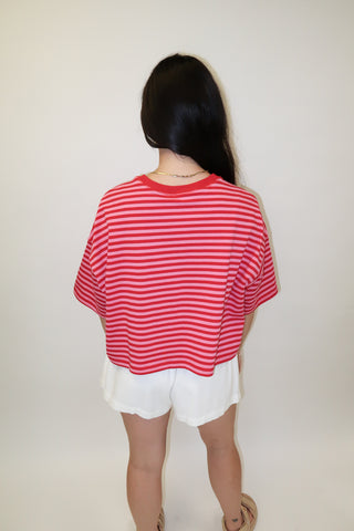 Boxed In Stripe Short Sleeve Knit Top - The Pink Tulip Clothing