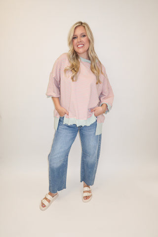 Soft Structure Stripe Trim Lightweight Sweatshirt - The Pink Tulip Clothing