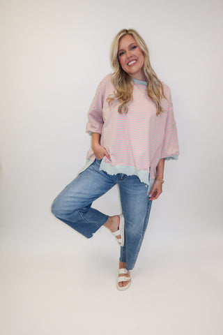 Soft Structure Stripe Trim Lightweight Sweatshirt - The Pink Tulip Clothing