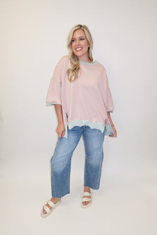 Soft Structure Stripe Trim Lightweight Sweatshirt - The Pink Tulip Clothing