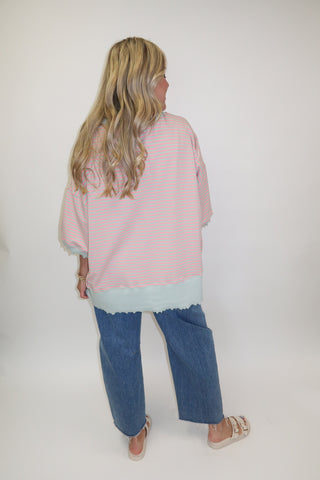 Soft Structure Stripe Trim Lightweight Sweatshirt - The Pink Tulip Clothing