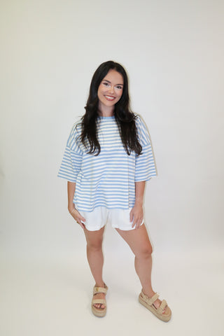 Weekend Stripe Knit Crewneck Tee - The Pink Tulip Clothing