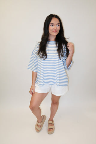 Weekend Stripe Knit Crewneck Tee - The Pink Tulip Clothing