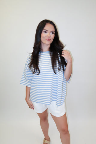 Weekend Stripe Knit Crewneck Tee - The Pink Tulip Clothing