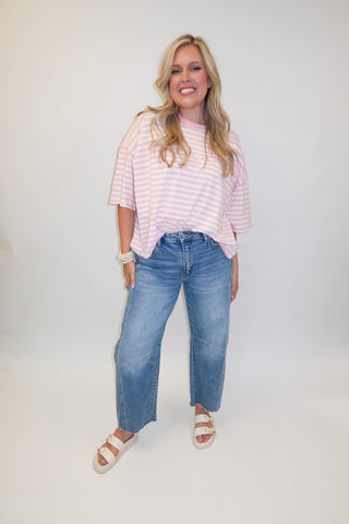 Weekend Stripe Knit Crewneck Tee - The Pink Tulip Clothing