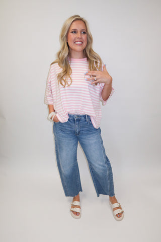 Weekend Stripe Knit Crewneck Tee - The Pink Tulip Clothing