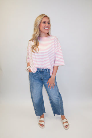 Weekend Stripe Knit Crewneck Tee - The Pink Tulip Clothing