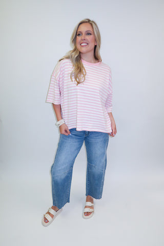 Weekend Stripe Knit Crewneck Tee - The Pink Tulip Clothing
