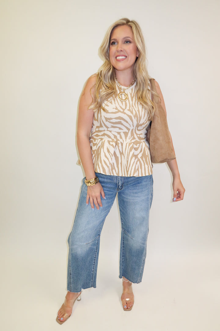 Untamed Feel Zebra Sleeveless Peplum Top