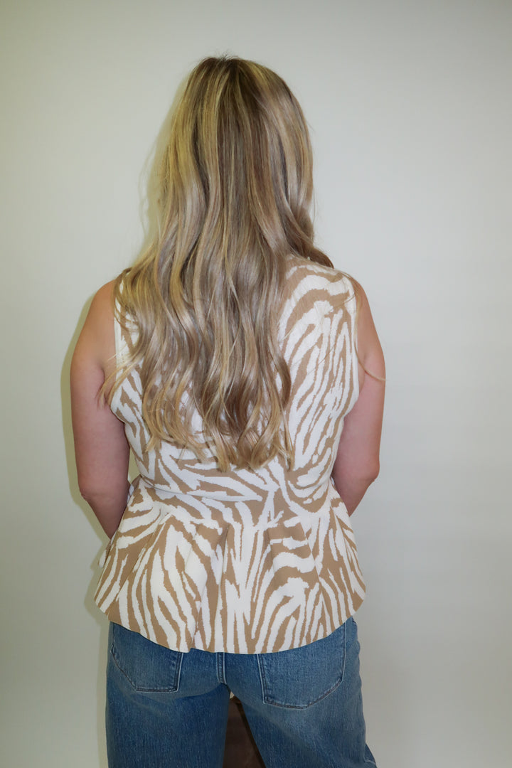 Untamed Feel Zebra Sleeveless Peplum Top