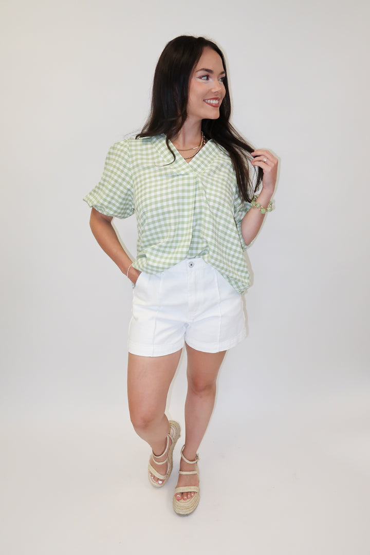 Sweet Check Gingham Collared V-Neck Top