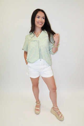 Sweet Check Gingham Collared V - Neck Top - The Pink Tulip Clothing