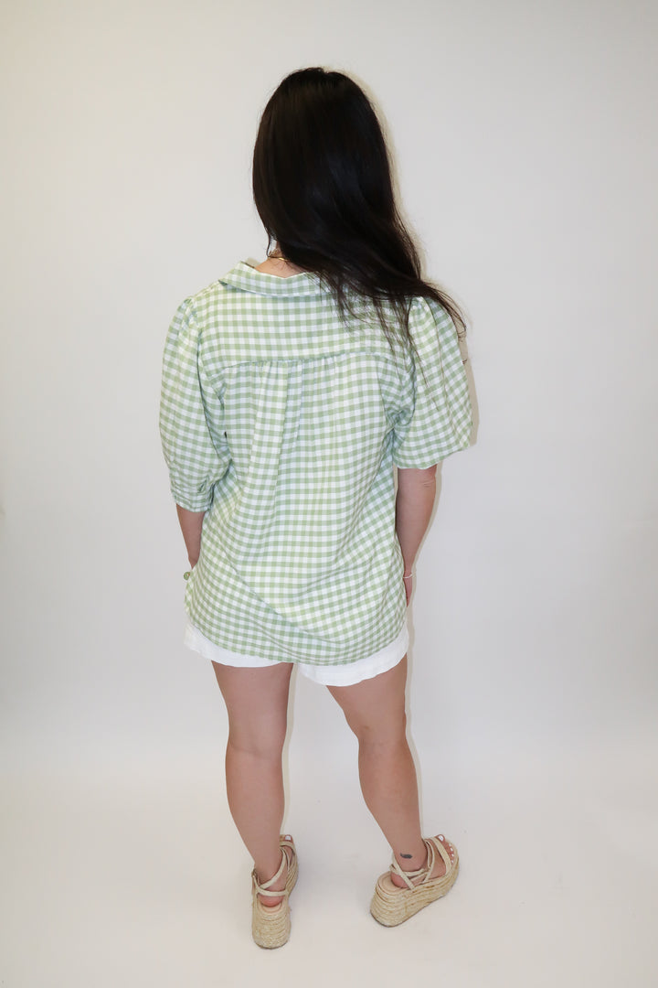 Sweet Check Gingham Collared V-Neck Top