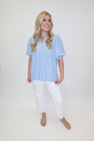 Sweet Check Gingham Collared V - Neck Top - The Pink Tulip Clothing