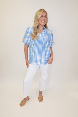 Sweet Check Gingham Collared V - Neck Top - The Pink Tulip Clothing