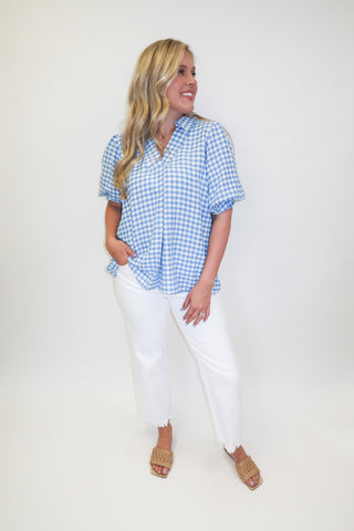 Sweet Check Gingham Collared V - Neck Top - The Pink Tulip Clothing