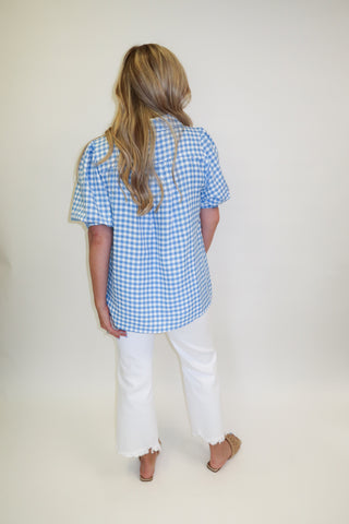 Sweet Check Gingham Collared V - Neck Top - The Pink Tulip Clothing