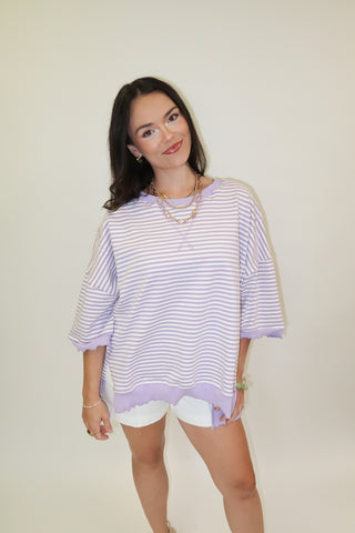 Soft Structure Stripe Trim Lightweight Sweatshirt - The Pink Tulip Clothing