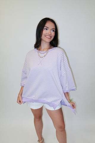 Soft Structure Stripe Trim Lightweight Sweatshirt - The Pink Tulip Clothing