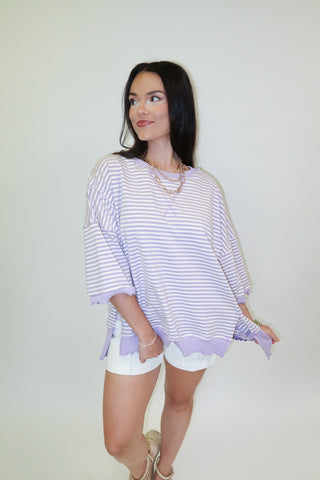 Soft Structure Stripe Trim Lightweight Sweatshirt - The Pink Tulip Clothing